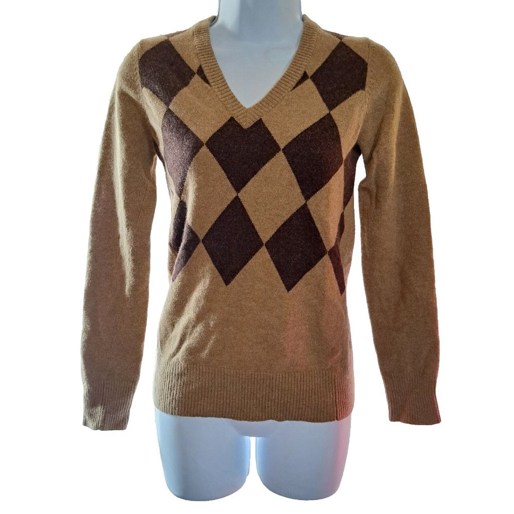 CA VA DE SOI Montreal SUPER FINE WOOL 100's Sweater Sz M - SMALL ARGYLE ETHICAL